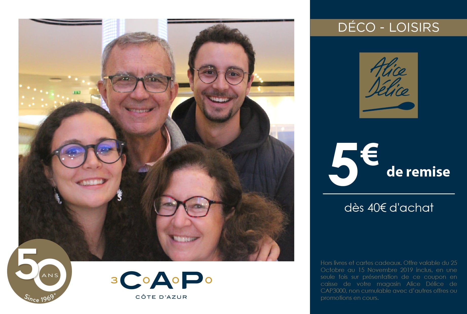 Animation selfie box pour anniversaire 50 ans centre commercial Cap 3000 à Saint Laurent du Var près de Nice - photobooth avec impressions photos et coupons de réduction détachables